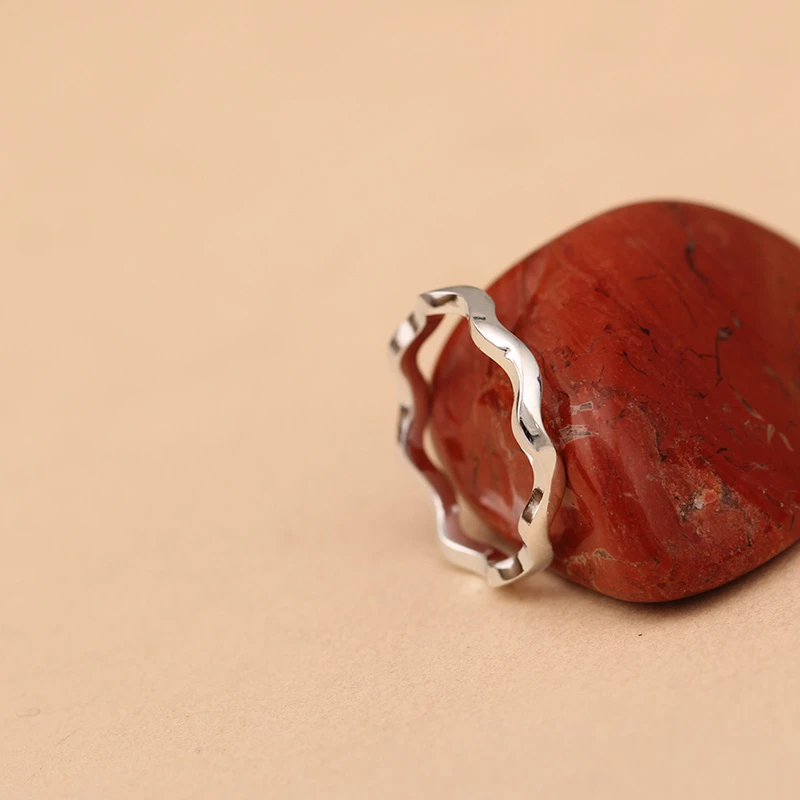 925银戒指 纯银戒指女实心波纹素圈指环时尚百搭素款戒子简约银饰