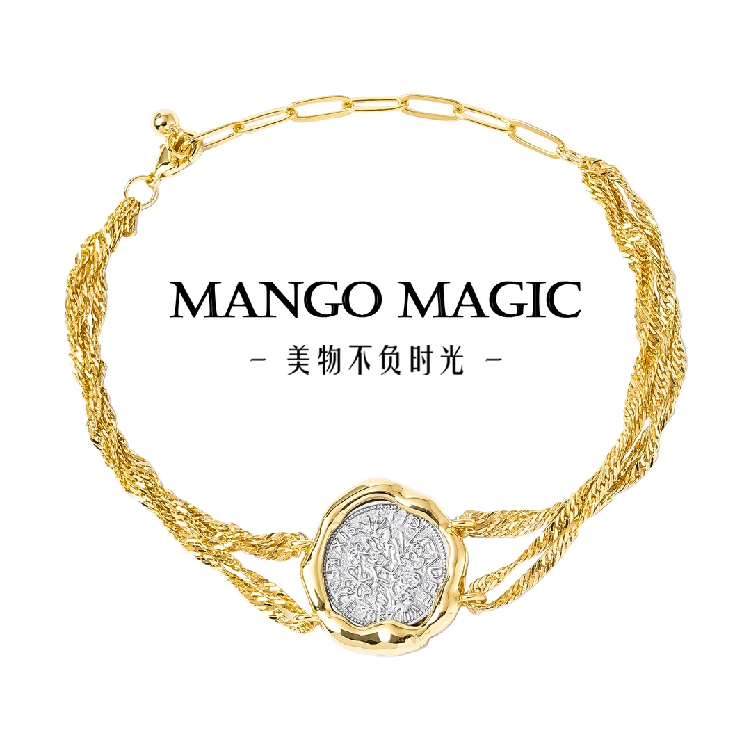 mango magic 铜合金手链 ins复古金色小众中古素款手链 9531S