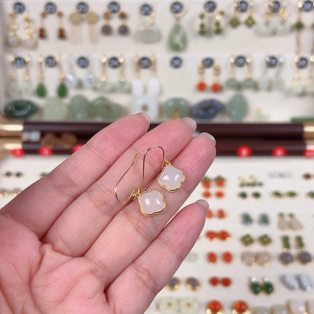 银S925镶嵌和田玉耳饰