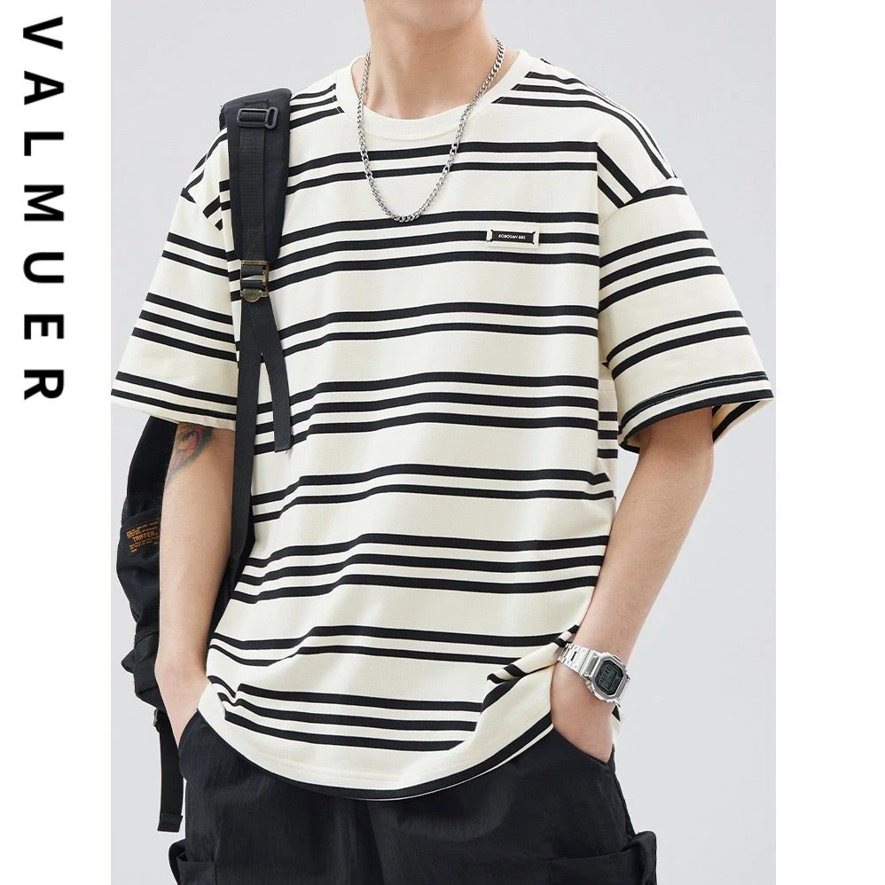 夏季宽松恤男士潮流条纹短袖大码半袖青年休闲上衣