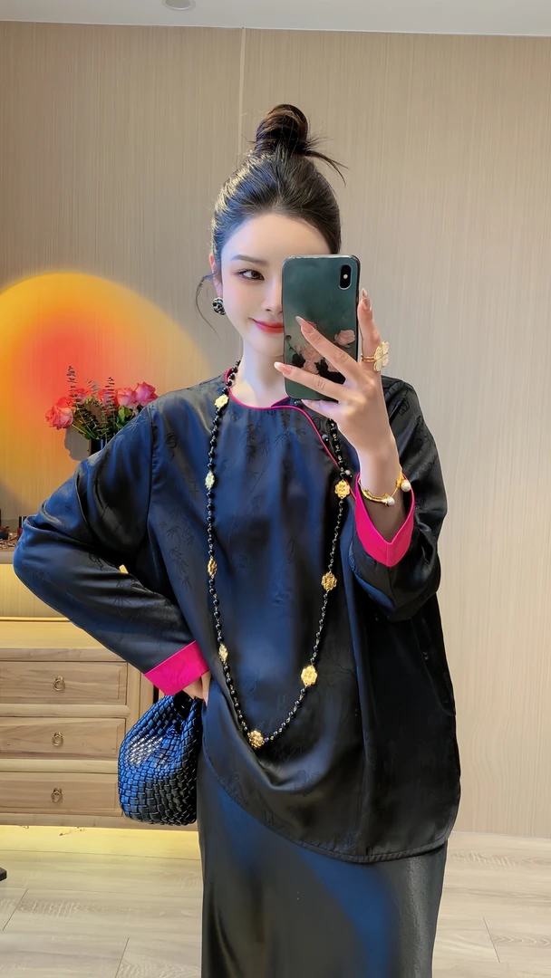 【竹林蝶影】新中式国风提花衬衫上衣内搭女