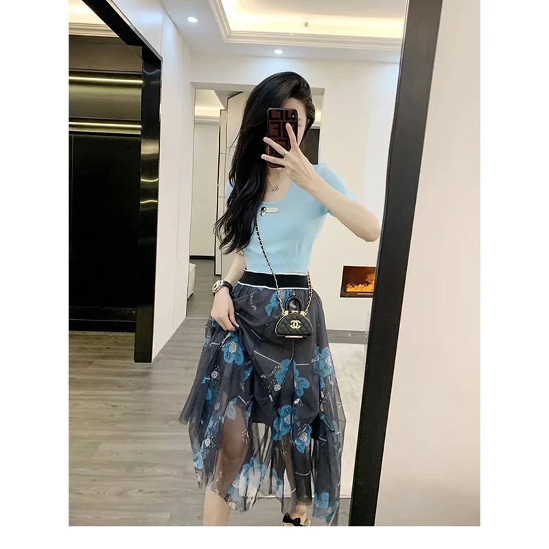 方领针织上衣+印花半裙FM2303 070502