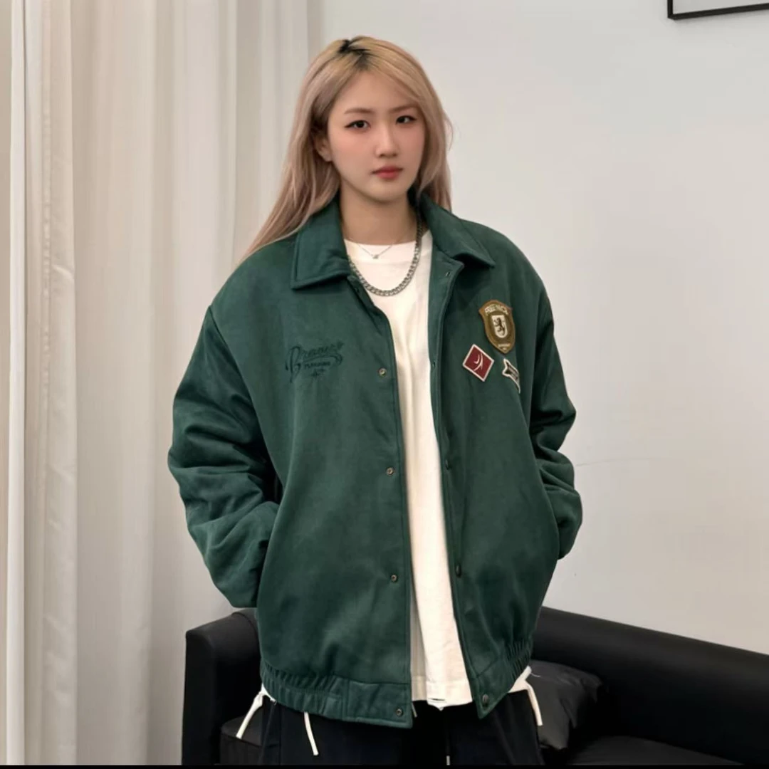 bzhh-美式刺绣图标麂皮绒夹棉加厚棉服外套男女款飞行员休闲棉衣