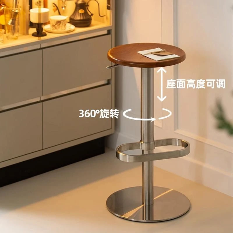 轻奢吧台椅设计师款家用实木高吧椅现代简约实木高脚凳金属酒吧椅