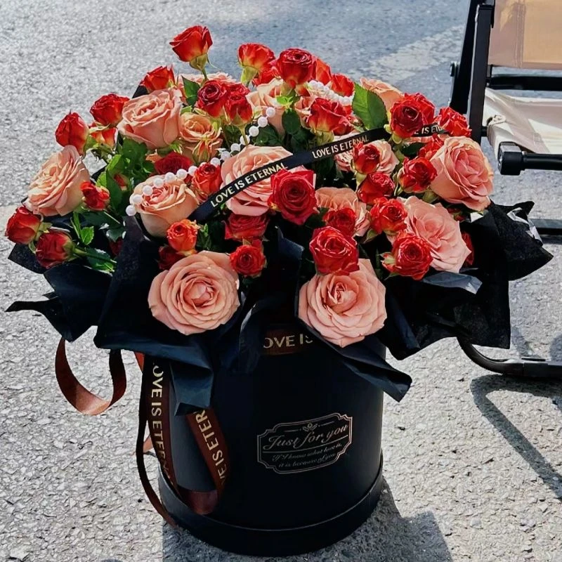 『平安喜乐/万事胜意』19朵卡布奇诺+多头泡泡鲜花抱抱桶约会送女友生日礼物表白鲜花外卖