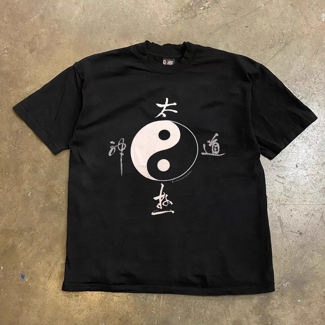 重磅纯棉夏季新款纯棉太极道短袖印花男士短袖国潮宽松T恤