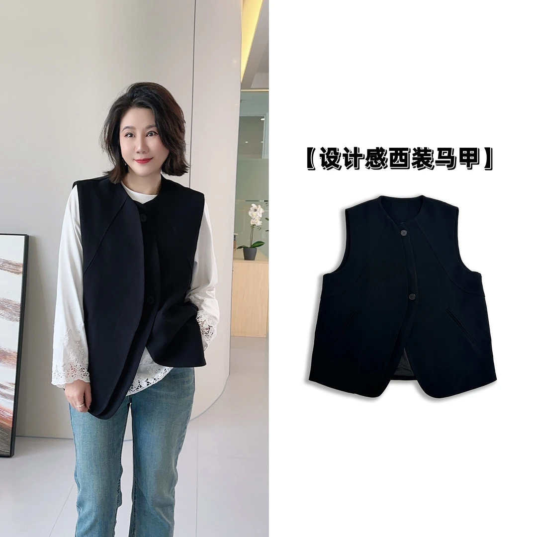 微胖女装【月牙湾马夹】双层门边马甲简约显瘦马夹高级感88672