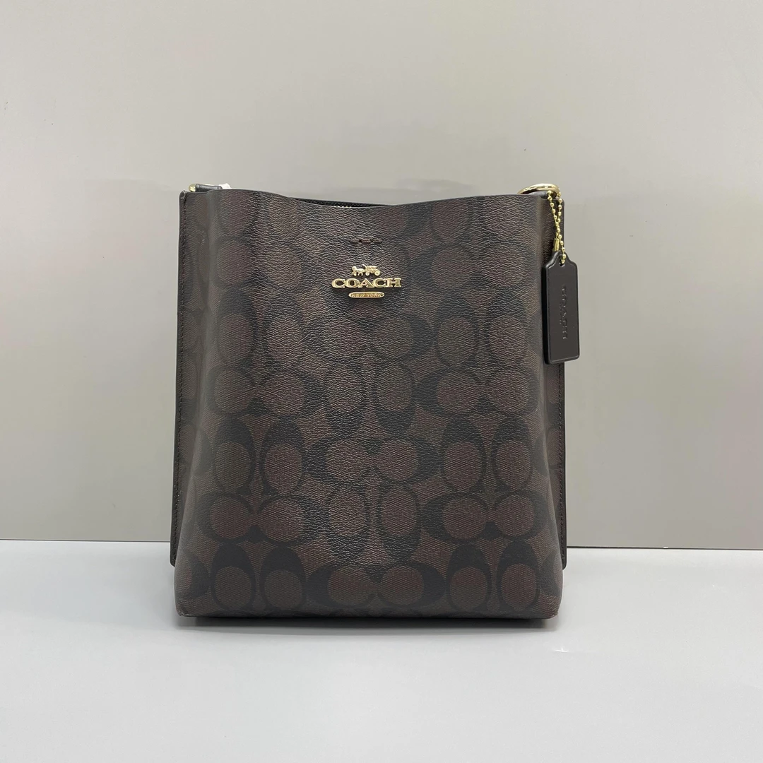 99新 COACH/蔻驰 小林/mollie黑拼老花小水桶包20*22*10cmA091315