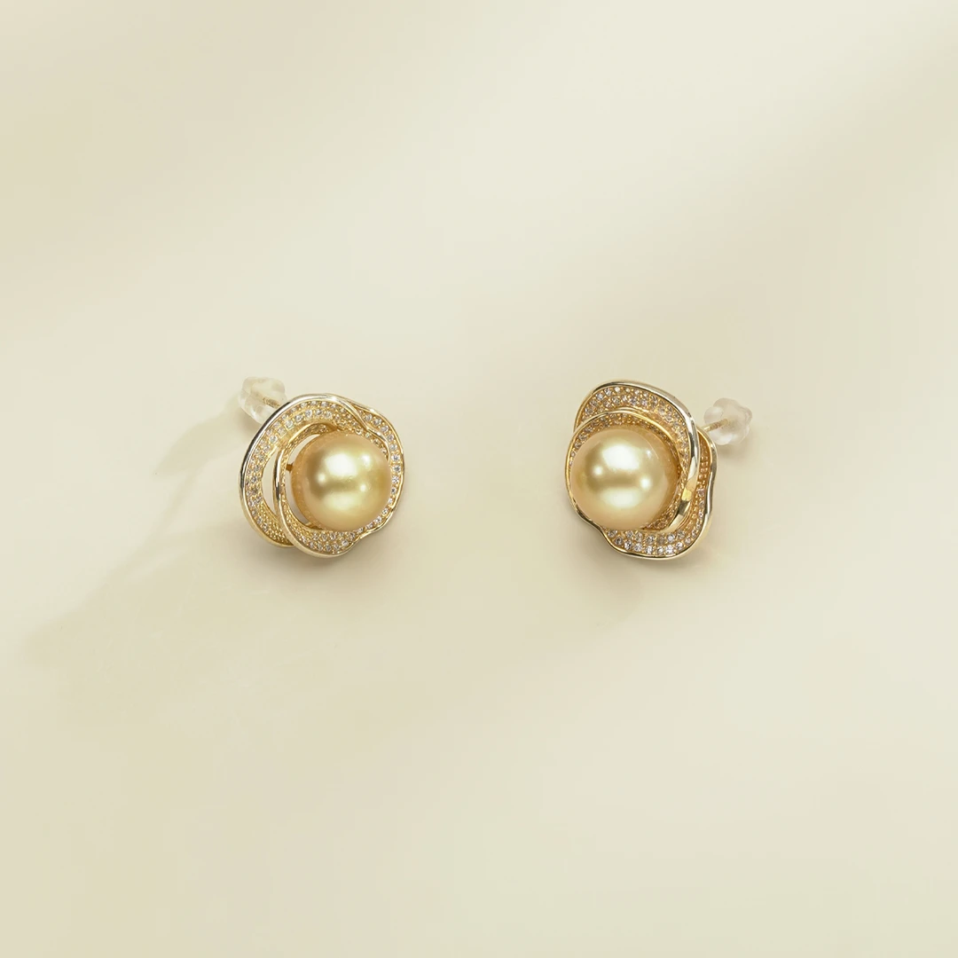 【双双】S925银南洋金珠耳钉 10-11mm ZGM0169