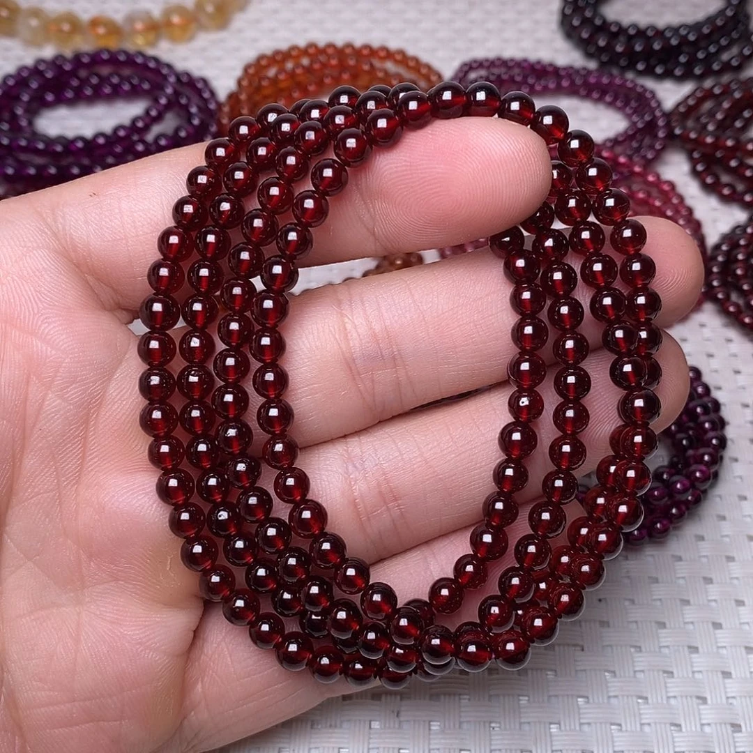 石榴石未镶嵌手链卡4.9酒红四圈高品质