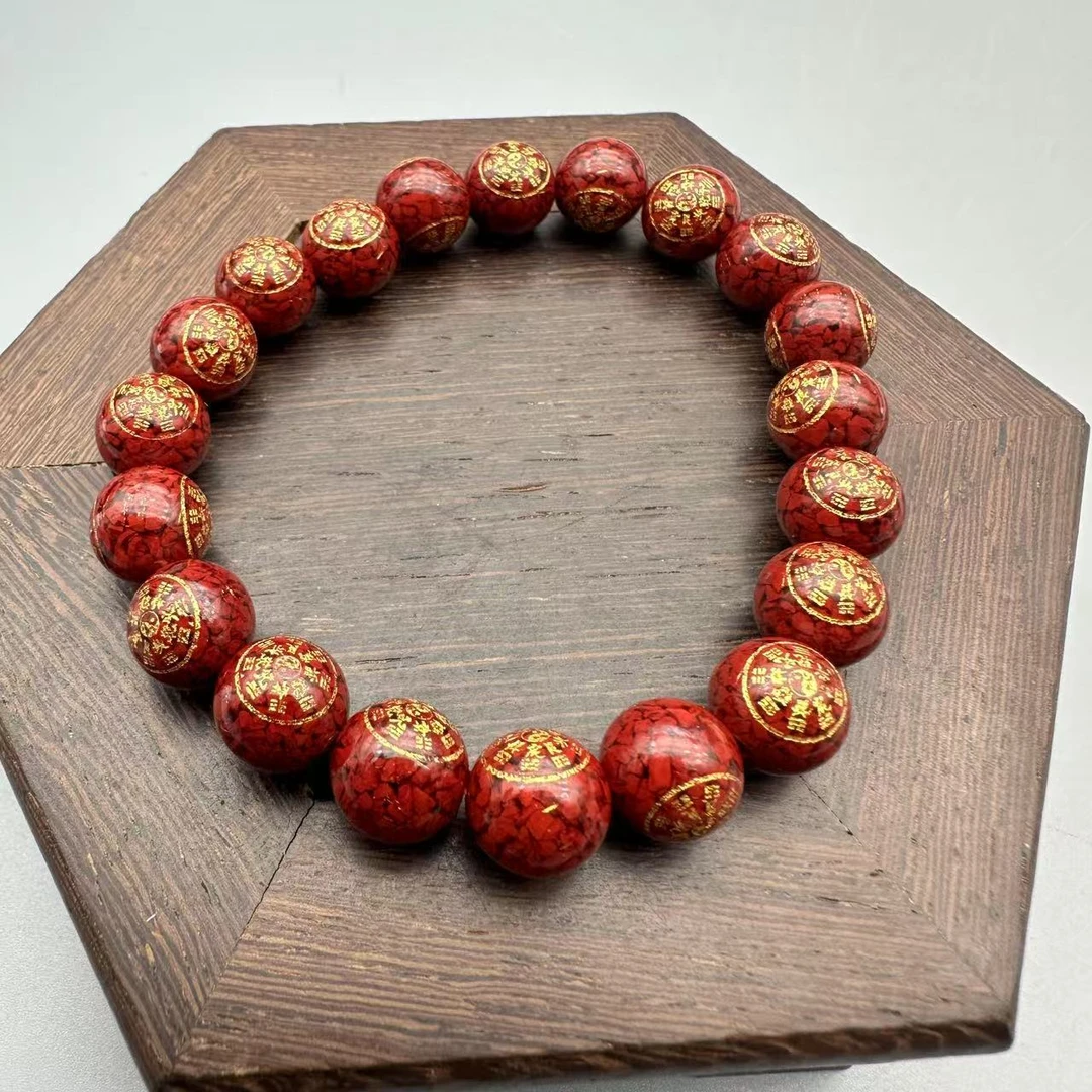 含辰砂工艺品JT179-晶体砂雕刻圆珠手串