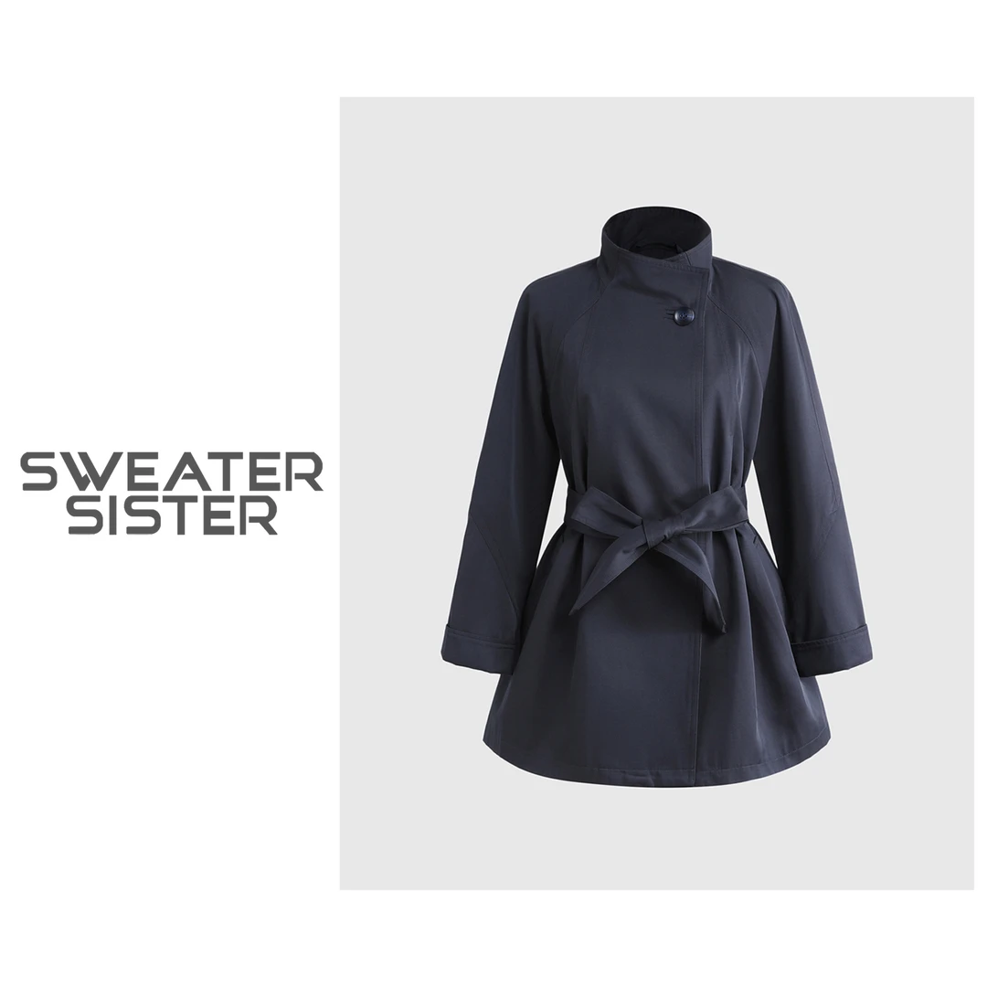 简约气质通勤立领百搭遮肉风衣外套女5313-A057