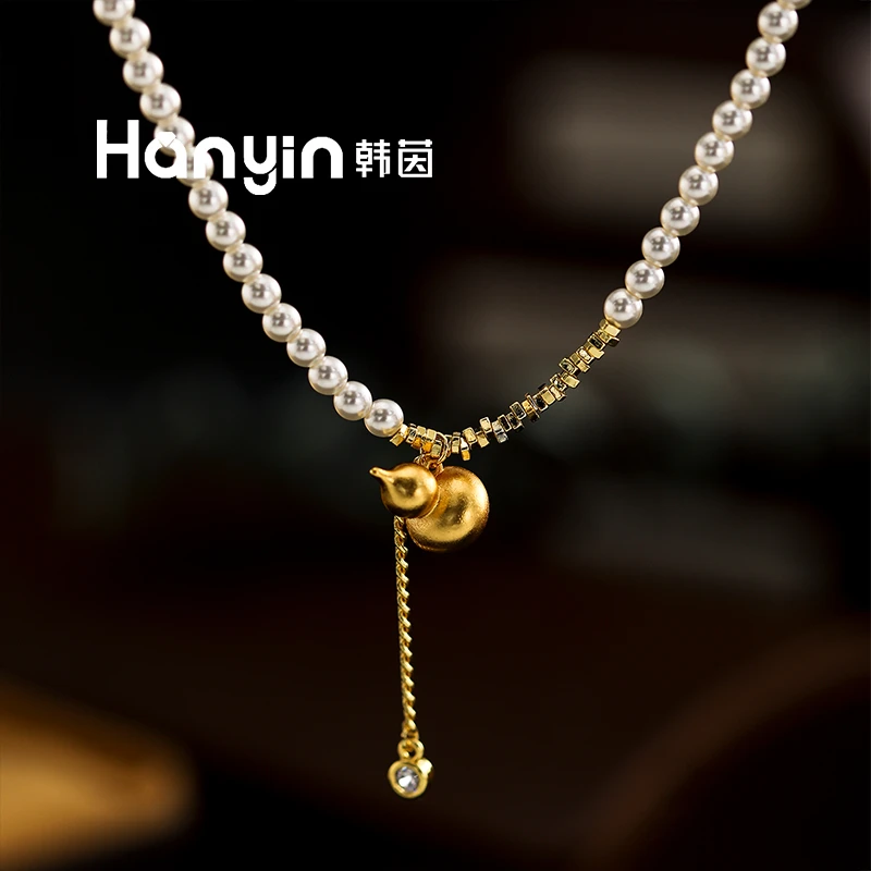 铜合金仿珍珠项链 3mm韩国进口摩卡慕斯珠珠磨砂葫芦盘缠泡泡项链