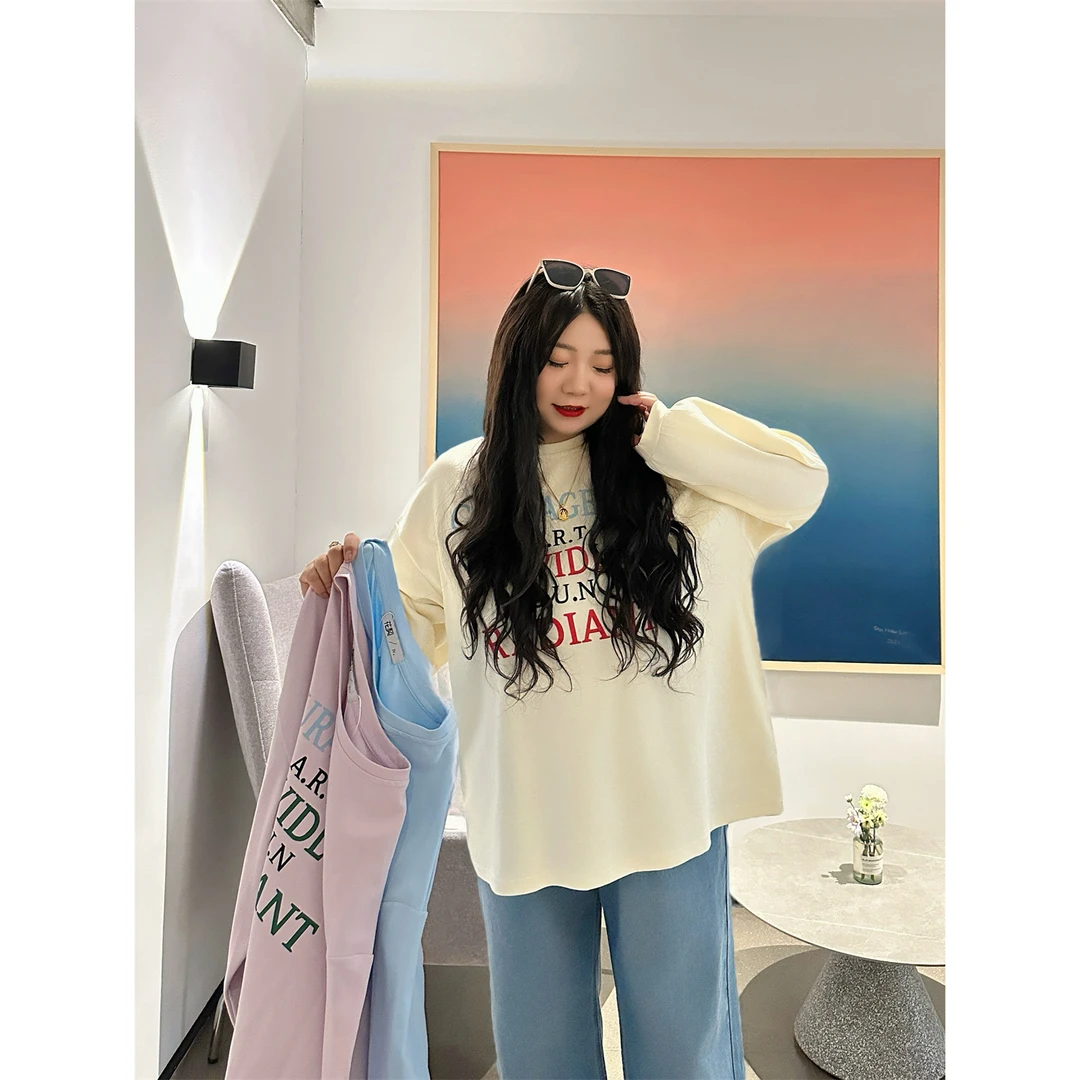 断码捡漏~浮世绘梦/减龄字母印花圆领薄款卫衣14409花契大码200斤