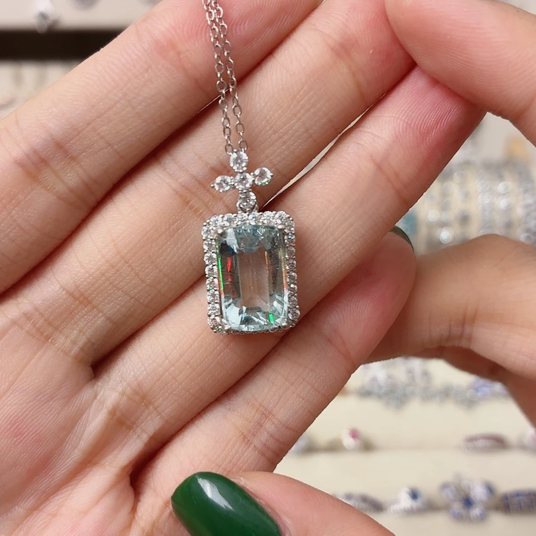 凯***旋海蓝宝石吊坠(赠链)银S925镶嵌