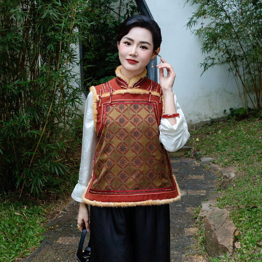 华族经典251120中式女装复古中国风十三太保唐装马甲夹棉加厚女冬