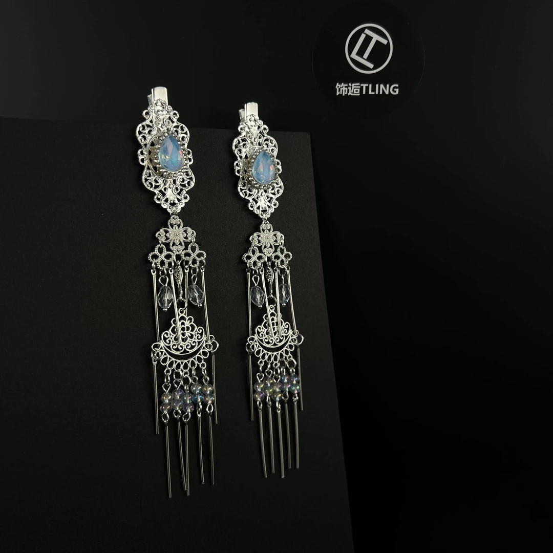 【若蓝，发夹】饰逅原创海蓝色新中式仙气鸭嘴夹边夹