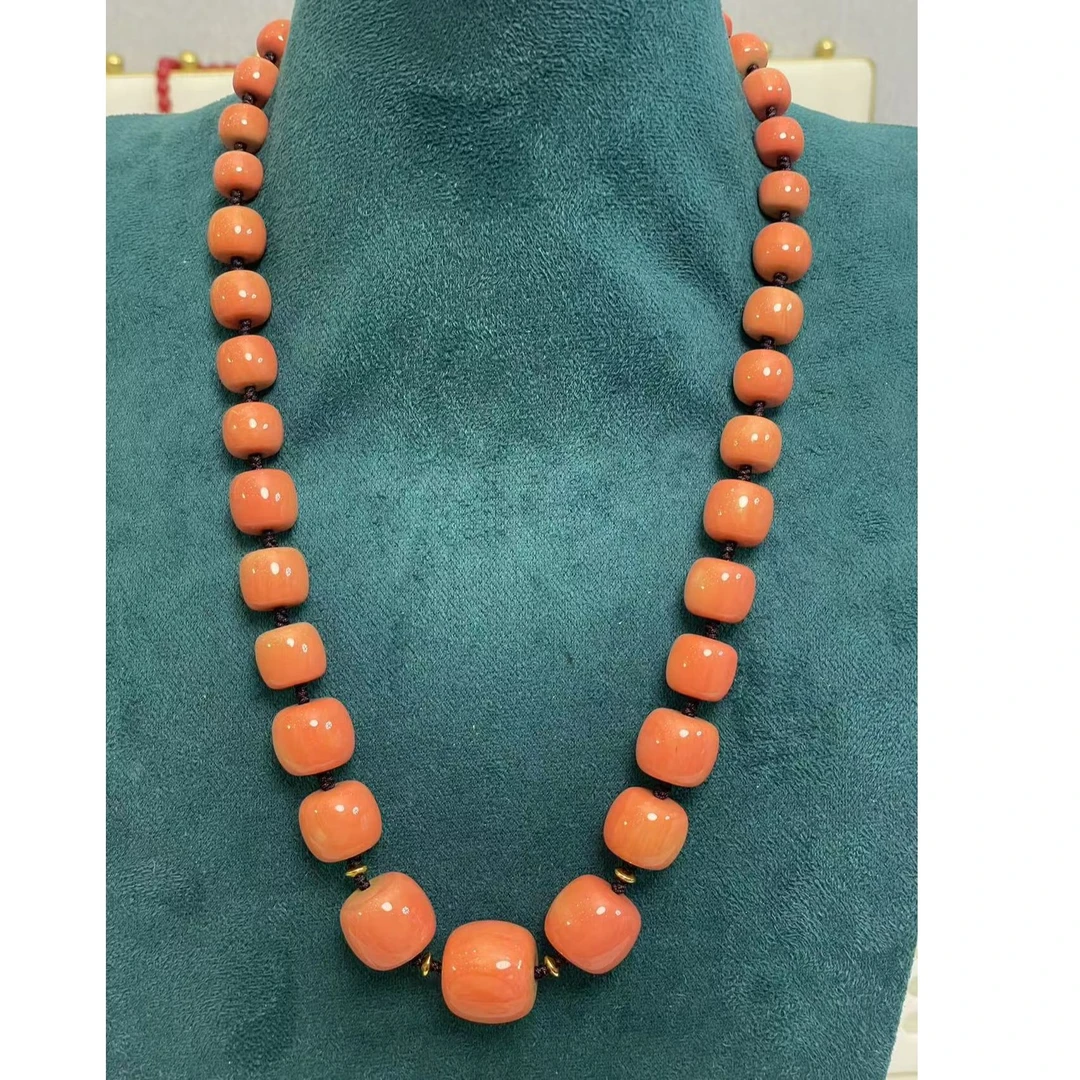 非金属珐琅项链 粉色藏式项链首饰珠串橘色橙色长链链子颈链