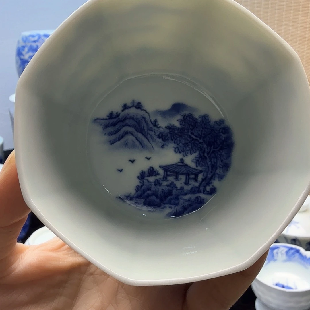 青花柴窑山水主人杯（微瑕）