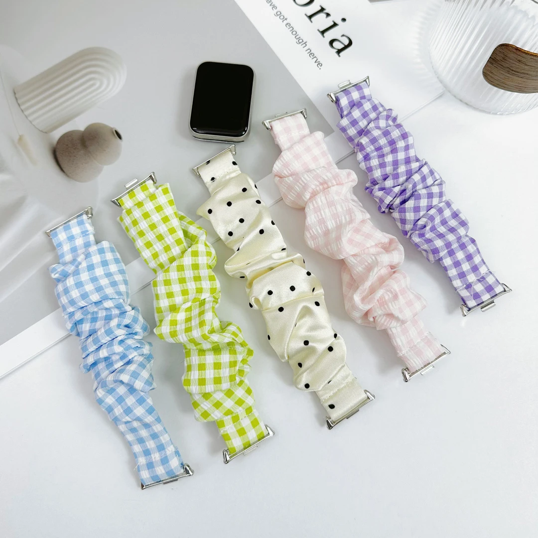 裴蔻 适用小米手环9Pro表带格纹弹力发圈式表带红米watch5/6女款