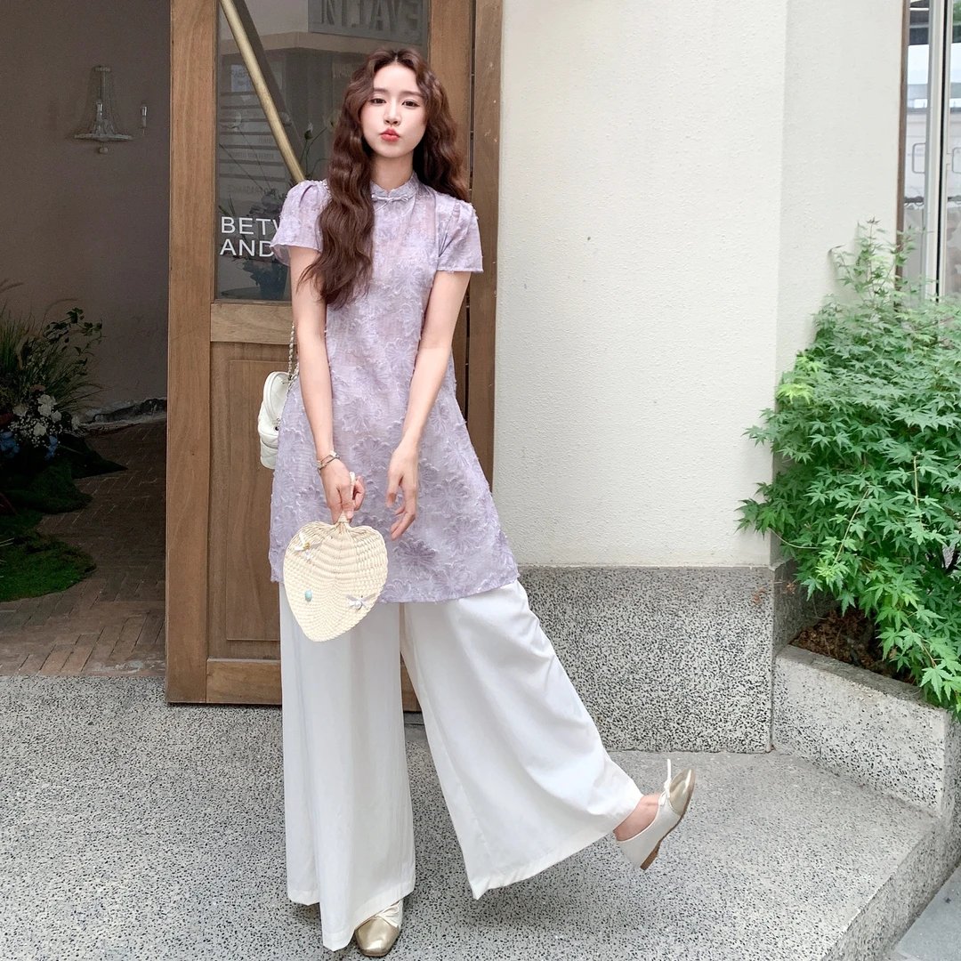 新中式中国风时尚套装显瘦时尚老钱风唐风美学法式上衣裤子两件套