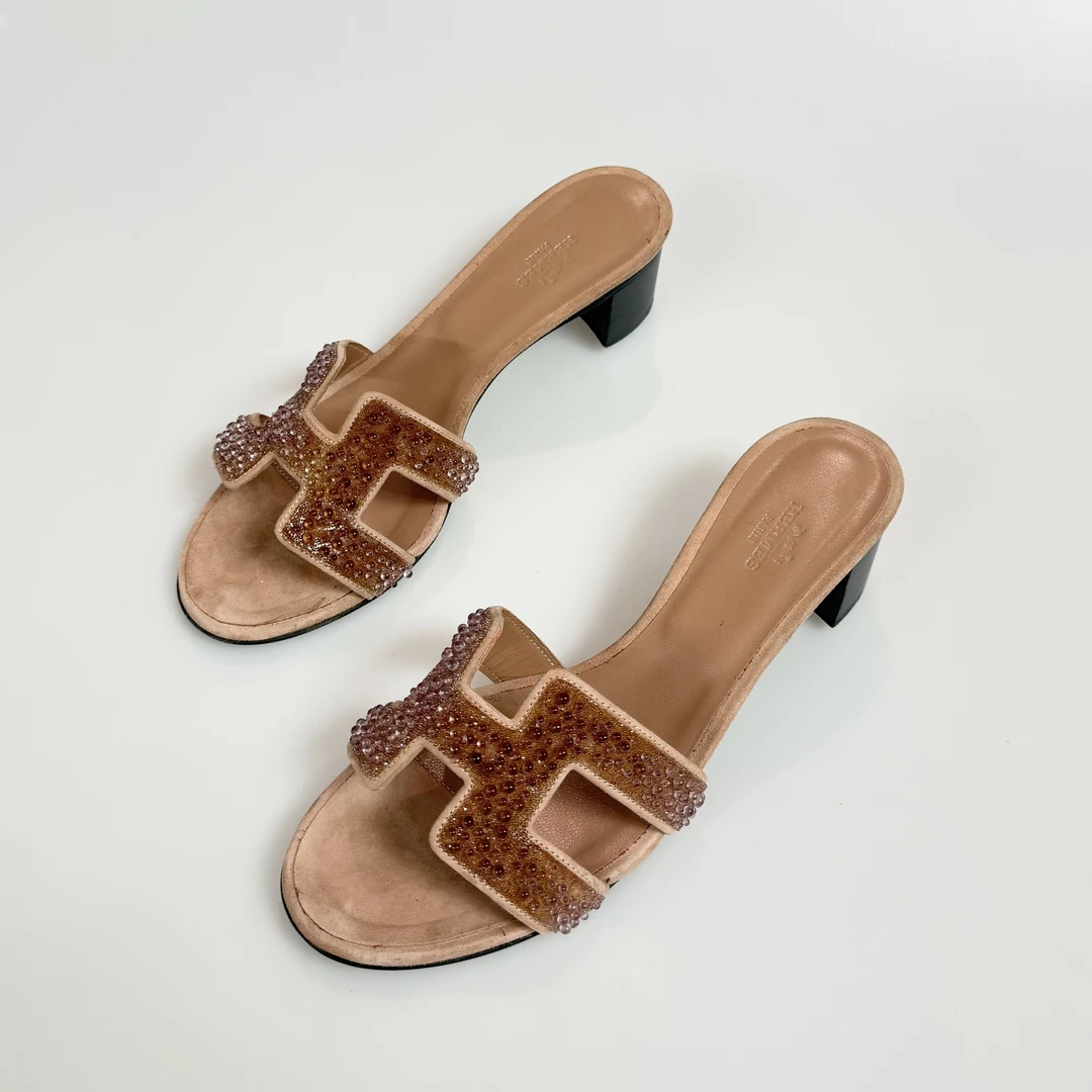 95新 Hermes/爱马仕 38.5码HERMES爱马仕棕色拖鞋95新