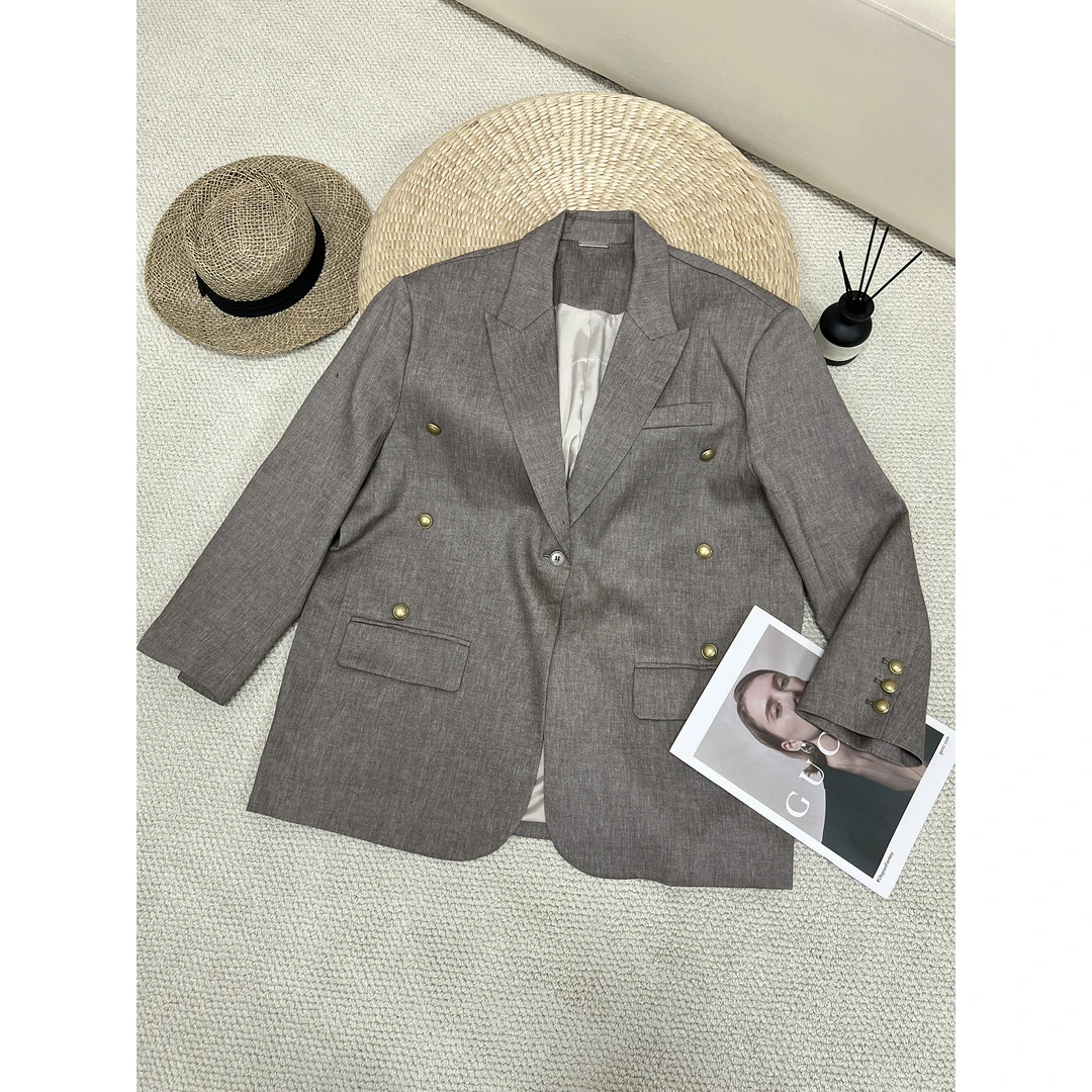 宽松大版咖色西装外套703003