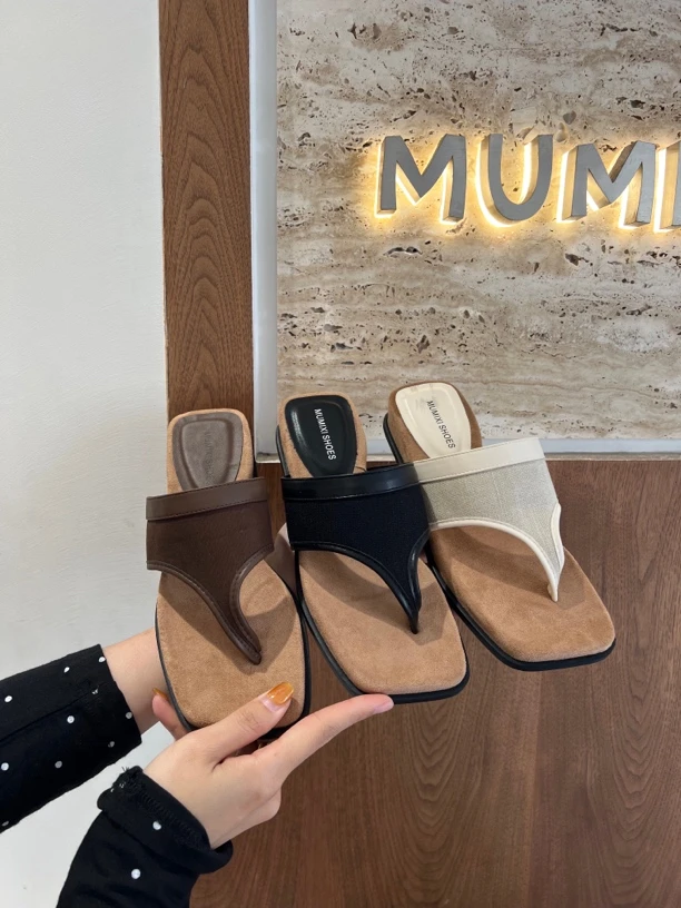 1320-3仙女风坡跟松糕厚底人字拖女外穿法式小众方头夹趾凉拖鞋