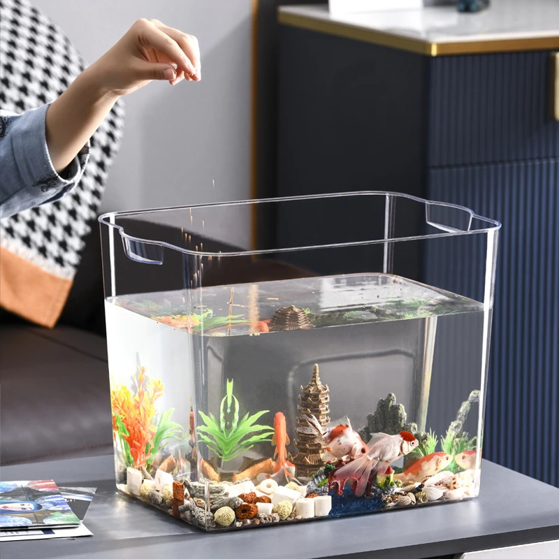 水族透明生态鱼缸观赏大中型长方可带盖六角恐龙海底世界宠物用具