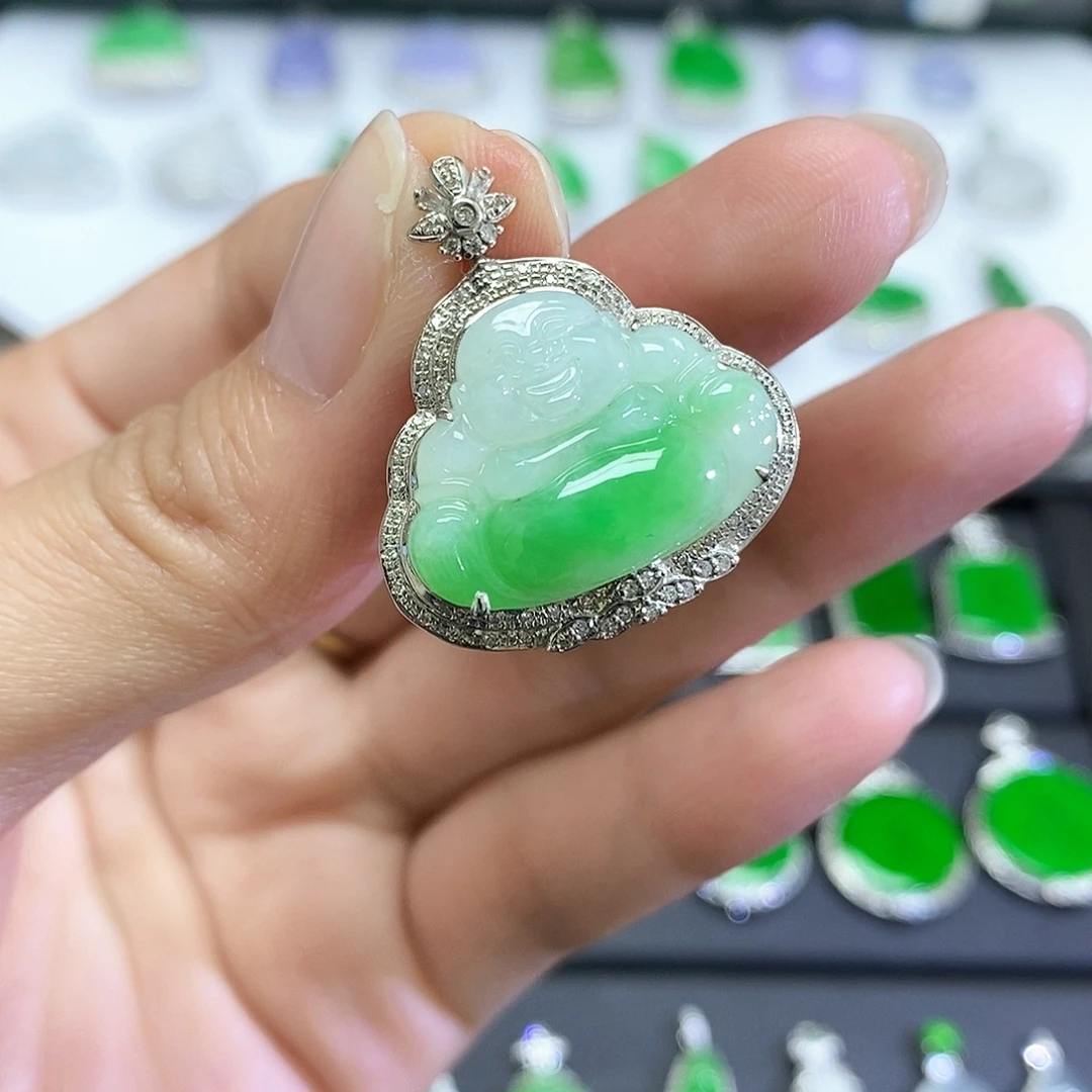 翡翠18K金镶嵌吊坠(不含链)