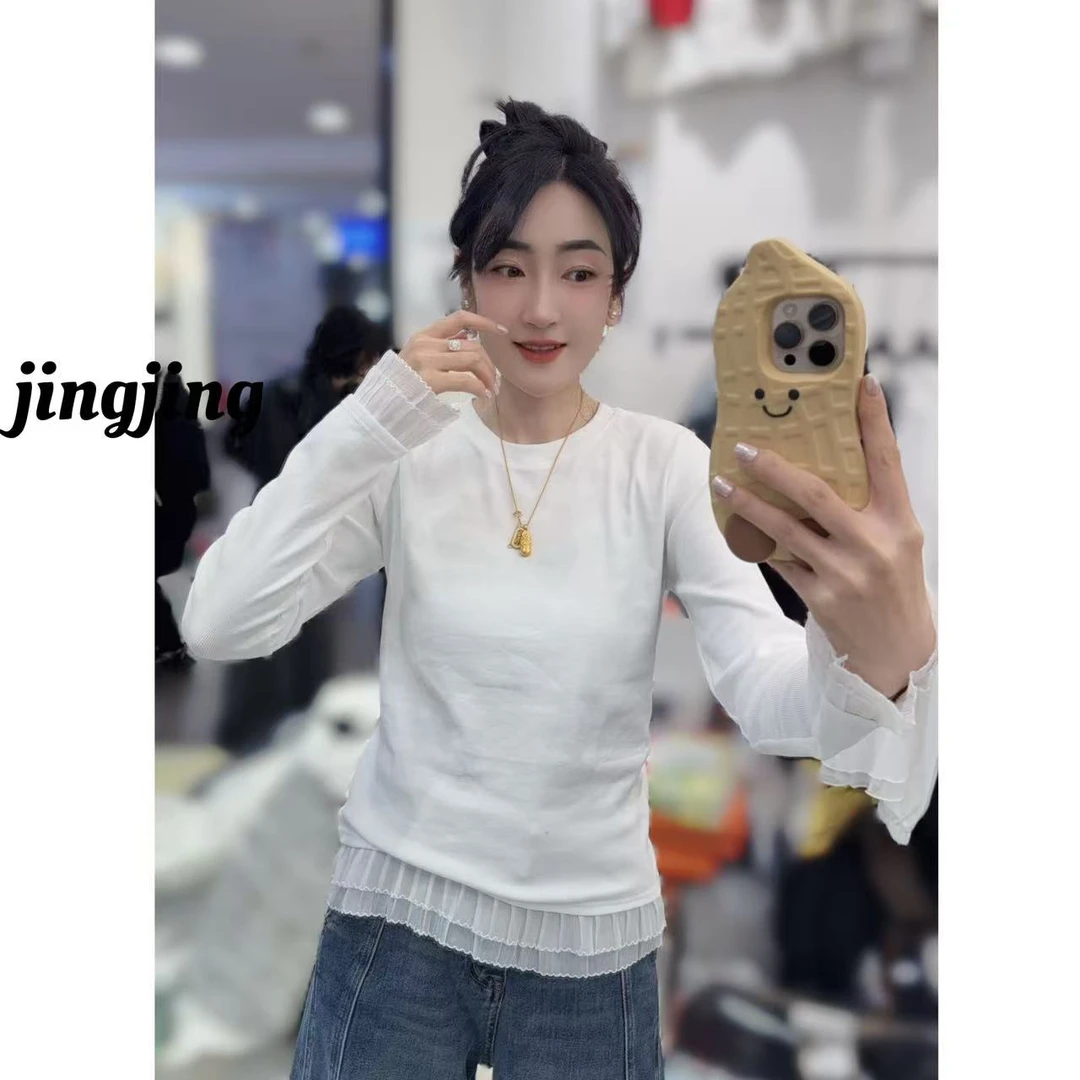 早春新款休闲百搭蕾丝边T恤（1620）