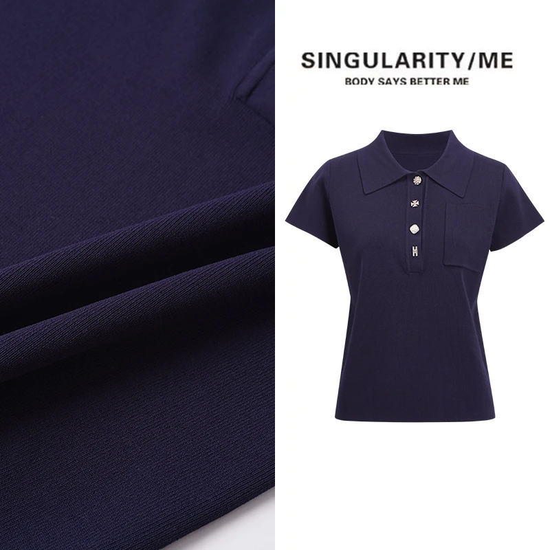 Singularity Me 2S 1297 法式复古冰丝翻领polo衫短袖T恤