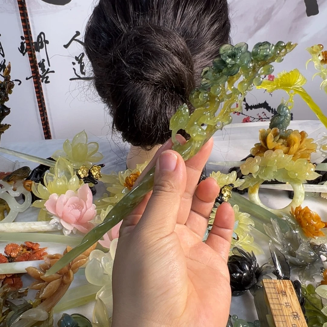 定制蛇纹石玉毛货发饰