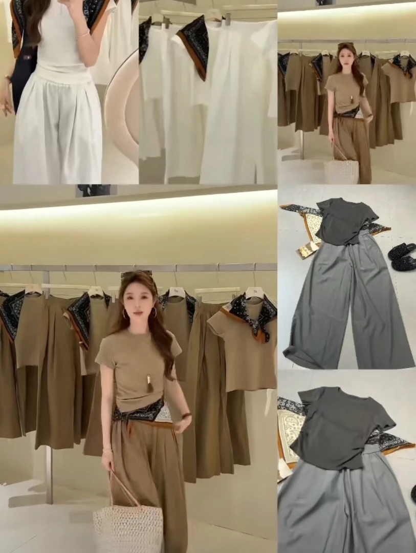 嘉嘉推荐#2998【夏季-薄款】韩系气质圆领收腰三件套