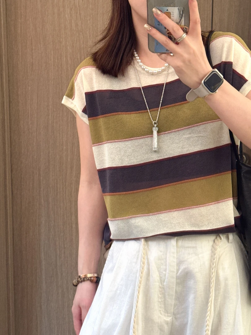 【NO退NO换】欧货条纹定律麻纱上衣