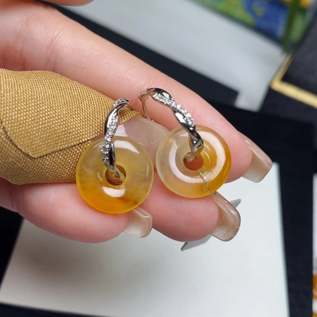翡翠耳饰18K金镶嵌甜甜圈