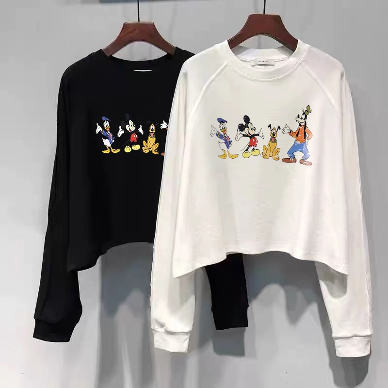 胖妹妹大码韩版休闲印花短款长袖打底衫女早秋季宽松显瘦叠穿上衣