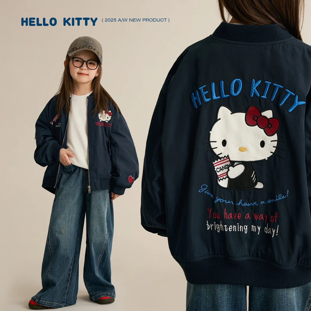 辰辰妈【飞行酷猫】女童秋装刺绣棉服外套儿童kitty猫飞行服8672DH