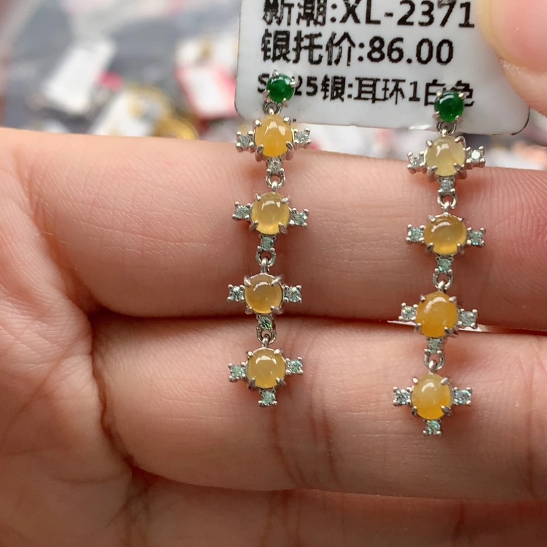 翡翠戒指银S925镶嵌天然翡翠耳饰
