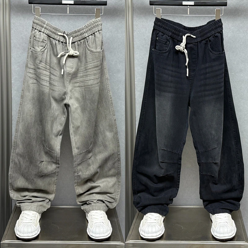 秋季新款潮牌扎染脏洗做旧休闲设计感阔腿直筒裤男宽松休闲弯刀裤