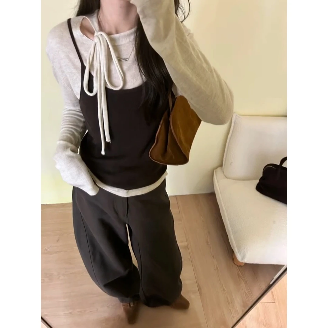 MARIE.COCO网红洋气炸街女装减龄两件套系带打底衫上衣吊带阔腿裤