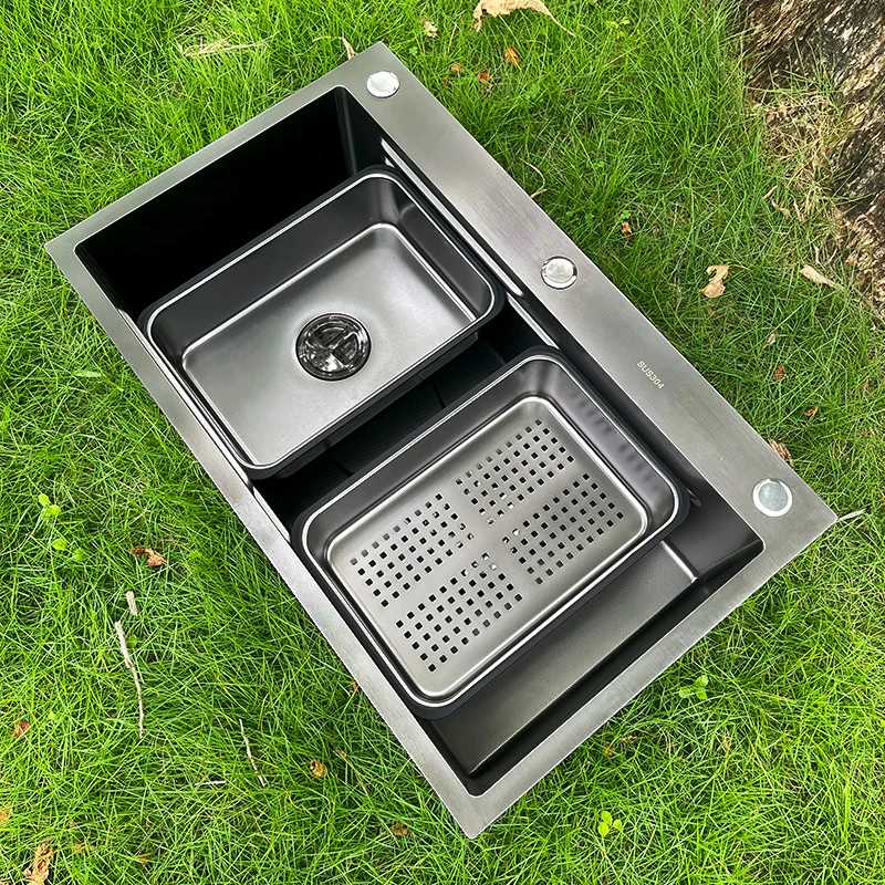 希安希 · 厨房水槽大单槽3D小米粒压纹纳米封釉304不锈钢洗菜盆碗