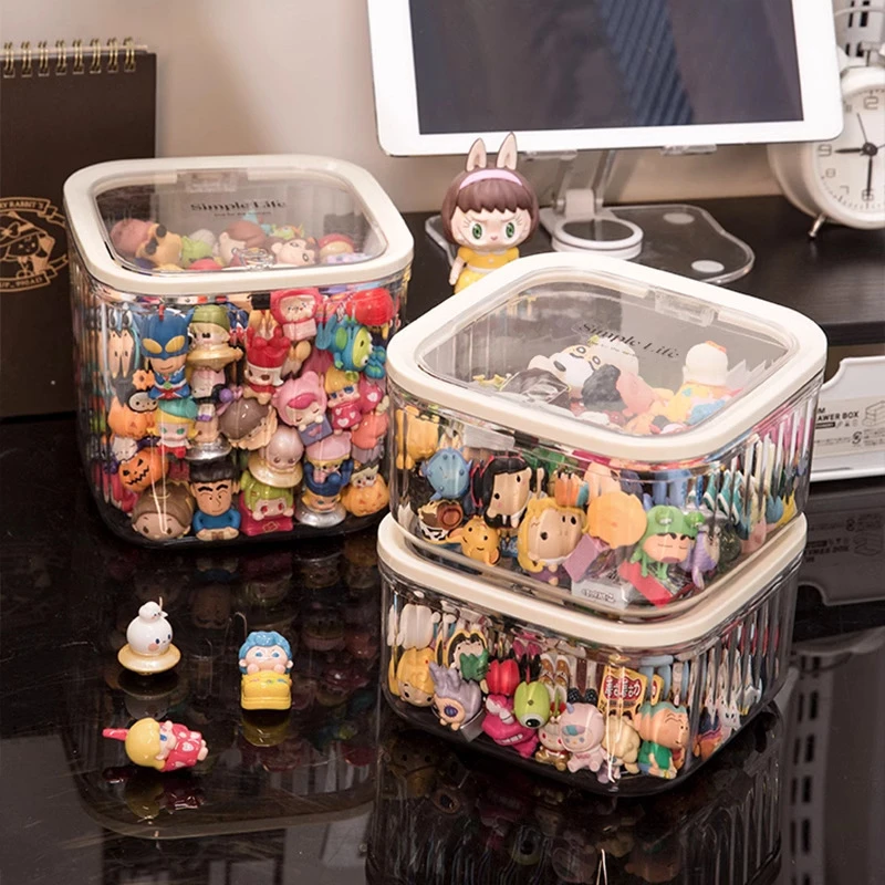 可爱小萌粒收纳盒透明diy迷你食玩盲盒积分卡罐子桌面摆件展示盒