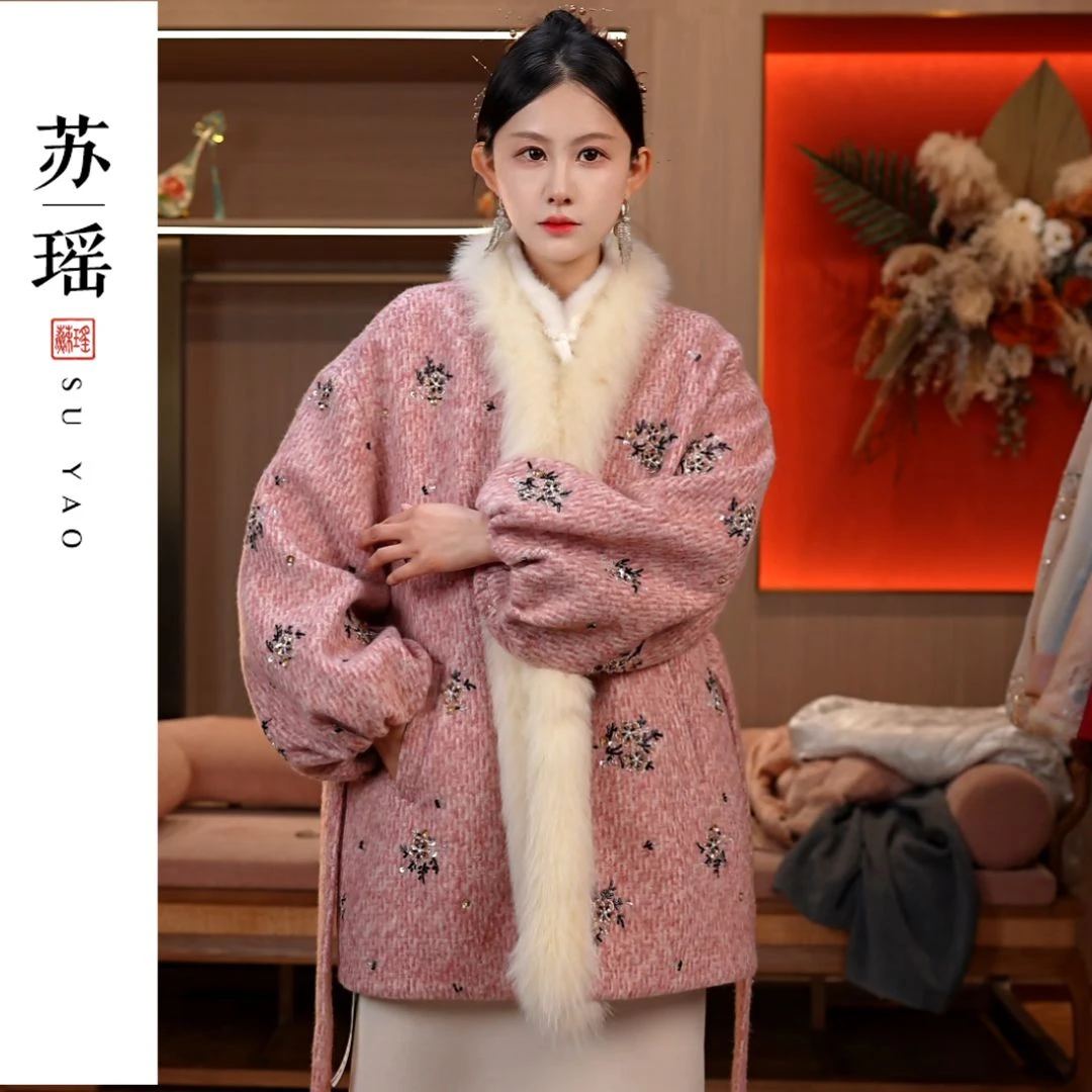 【沪上千金】2025新款新中式狐狸毛上衣女宽松国风气质白鸭绒羽绒服