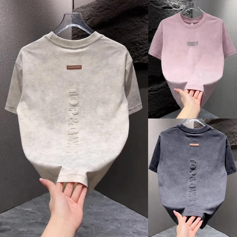 2025新款短袖t恤男士轻奢潮流百搭T恤宽松圆领休闲半袖男短袖t恤