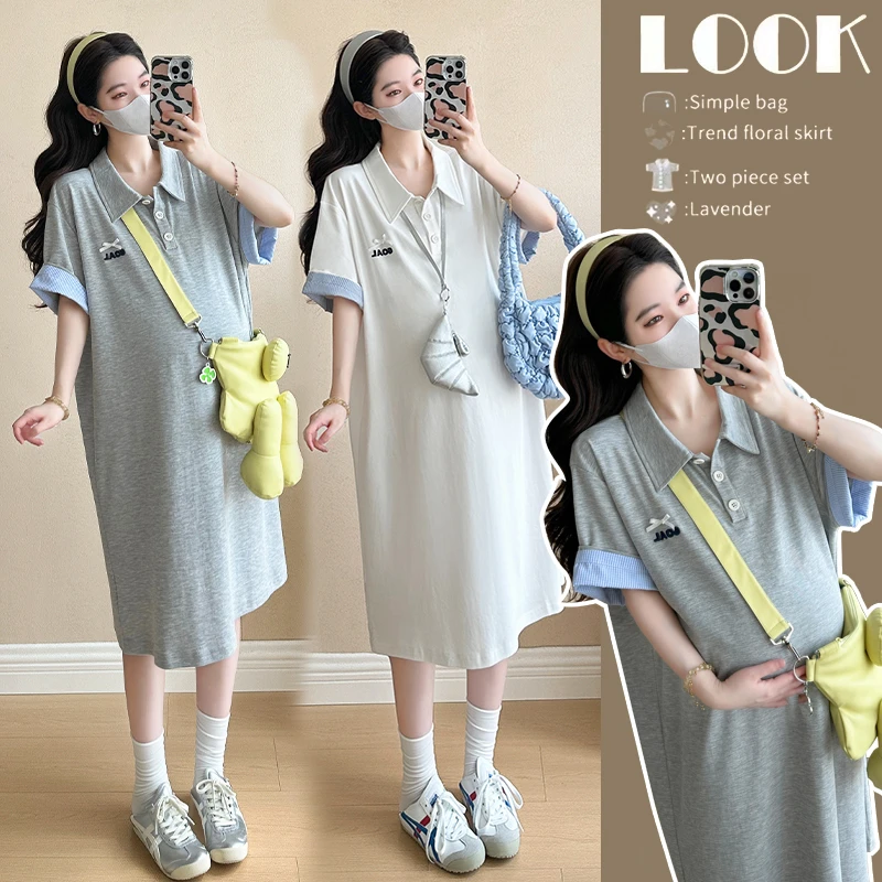 「小清」小个子2025新款夏季时尚休闲POLO领韩版孕妇连衣裙大码女