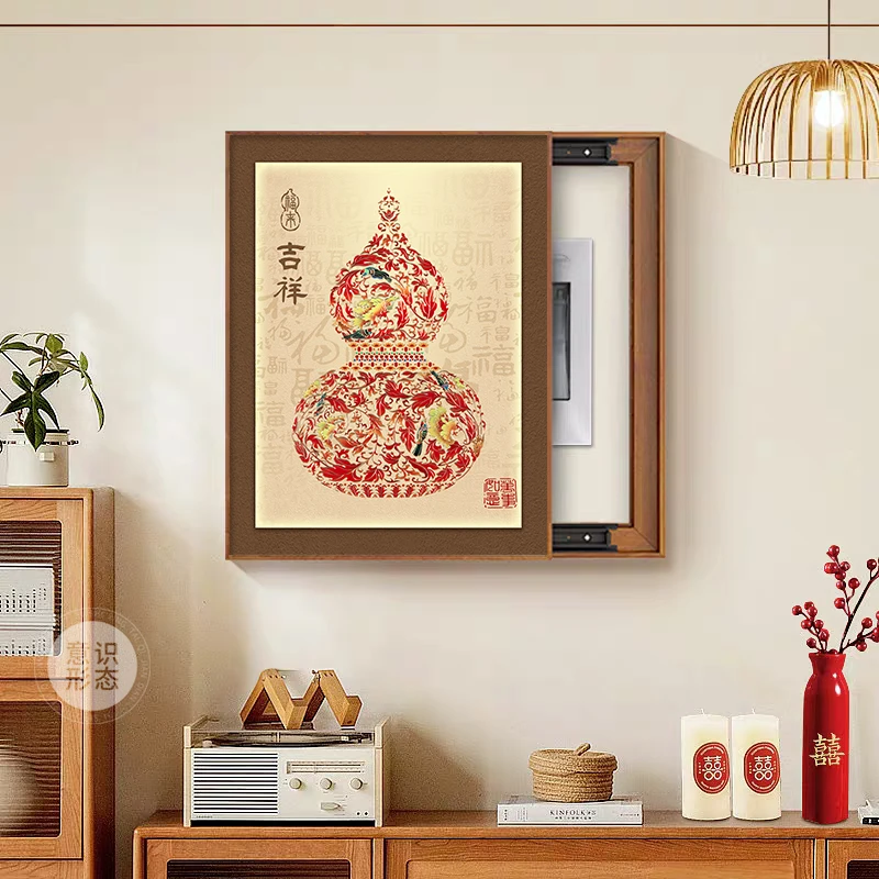 中式电表箱装饰画竖款弱电源遮挡挂画多媒体配电箱电闸盒开关盖板