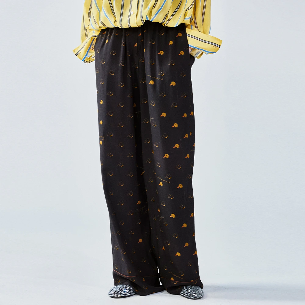 UOOYAA/乌丫2025夏季新款真丝手绘草稿小黄鸭睡裤4189