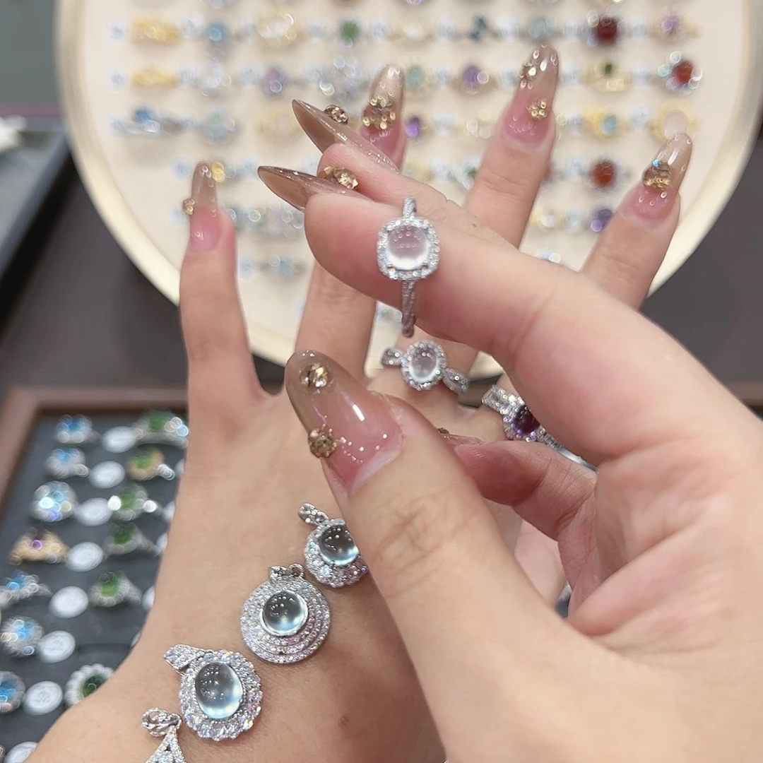 蛇纹石玉戒指银S925镶嵌喜*子