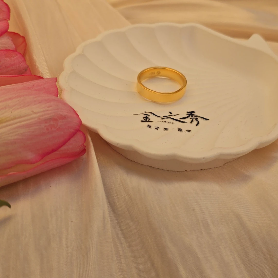 合金戒指 金之秀珠宝【5mm窄版平安无事戒指】时尚素款必备简约戒指